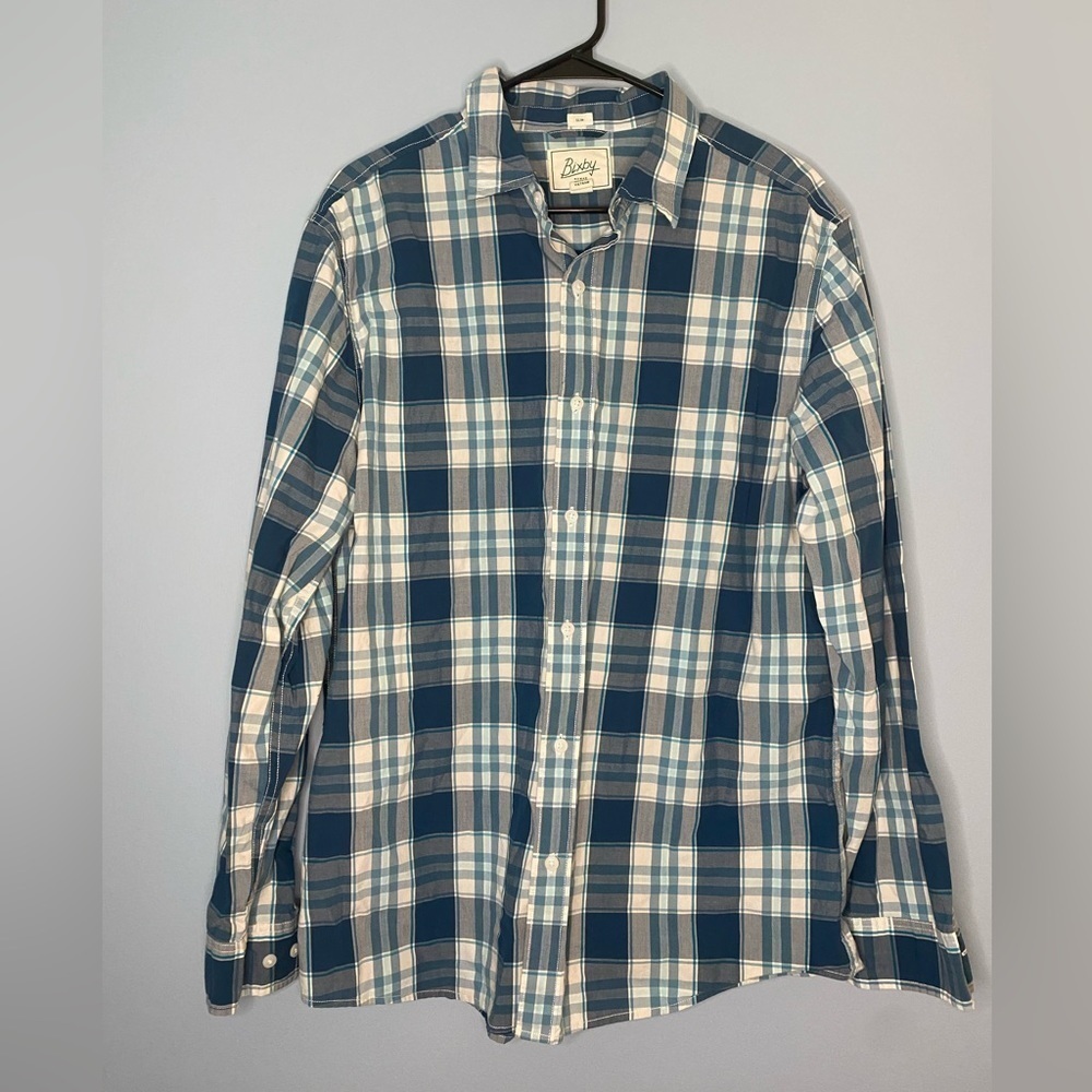 Bixby Nomad Button Up Shirt Long Sleeve Size XL Blue White Checkered EUC
